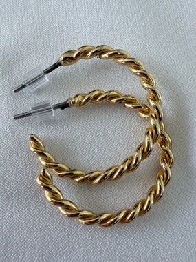 Gold Tone Twisted Rope Hoop Earrings